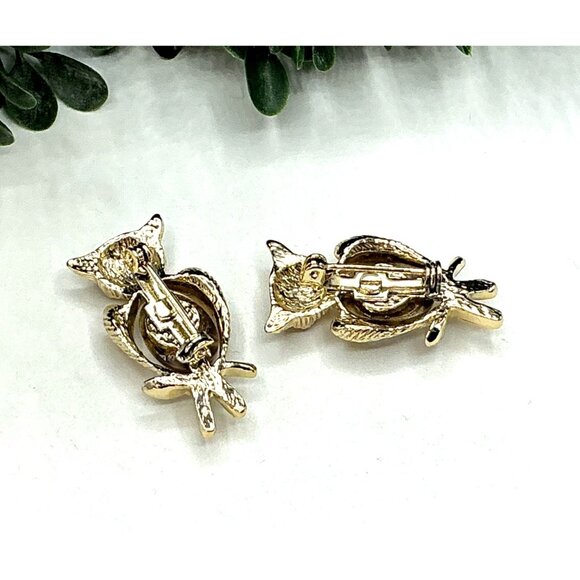 Vintage Gold tone Owl Brooch Set With TigerS Eye Stone Gemstone Pins - Picture 4 of 5